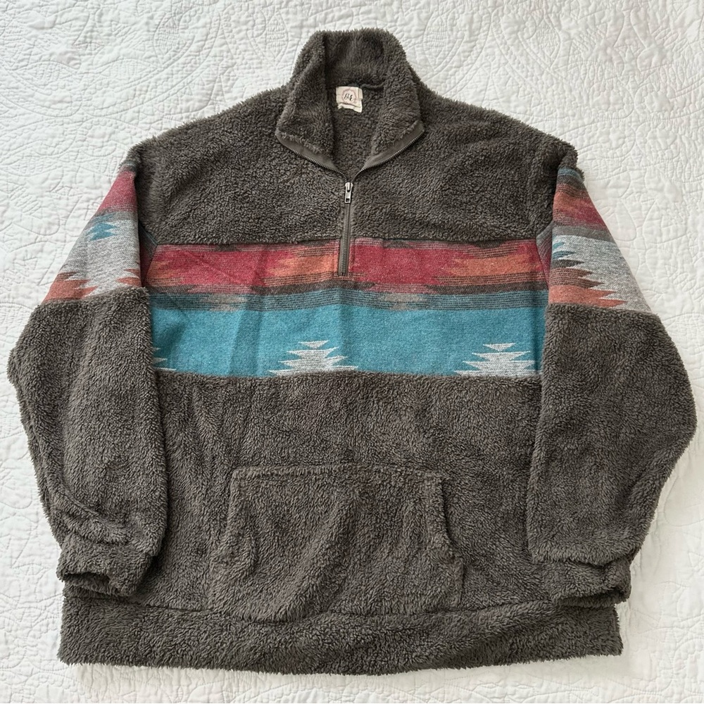 Grace & Emma Grey Sherpa Aztec 1/4 Zip Sweatshirt